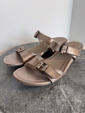 Ecco Leather Silver Grey Sandals Shoes 39
